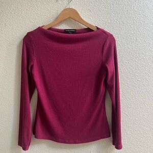 Banana Republic Ribbed Boatneck Long Sleeve Top in Raspberry